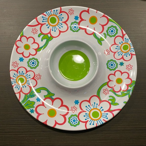 Crofton Other - CROFTON Melamine Bright Florals on White‎ Chip & Dip Plate or Platter